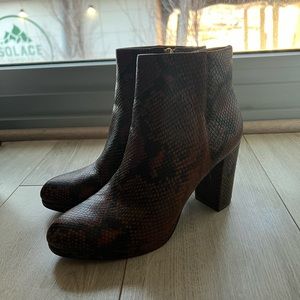 Vince Camuto Snake Skin Leather Ankle Boots, Brown, 9